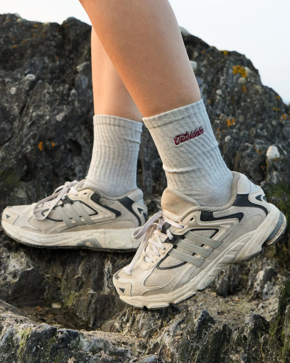 Neutral Marl Embroidered Socks - Image 3